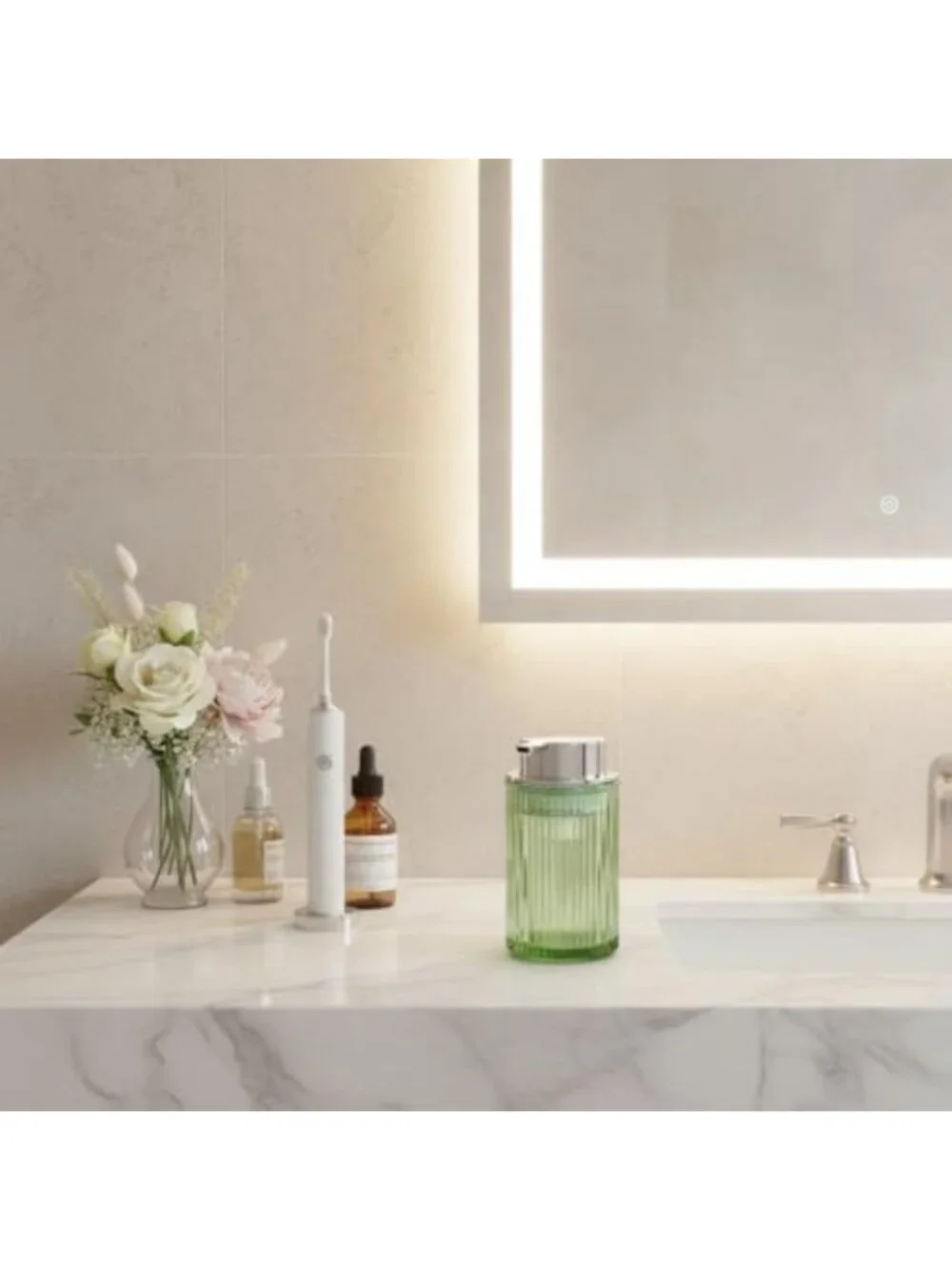Set of 2 Green Glass Foaming Soap Dispensers - Stylish Bathroom Decor